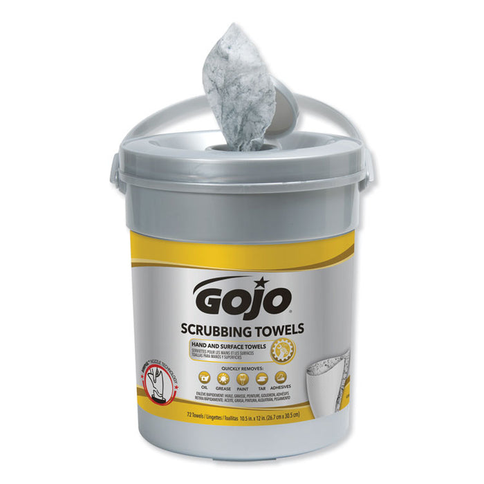 Scrubbing Towels, Hand Cleaning, 2-Ply, 10.5 x 12, Silver/Yellow, 72/Bucket, 6/Carton