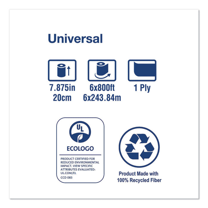 Universal Hand Towel Roll, 1-Ply, 7.88" x 800 ft, White, 6 Rolls/Carton
