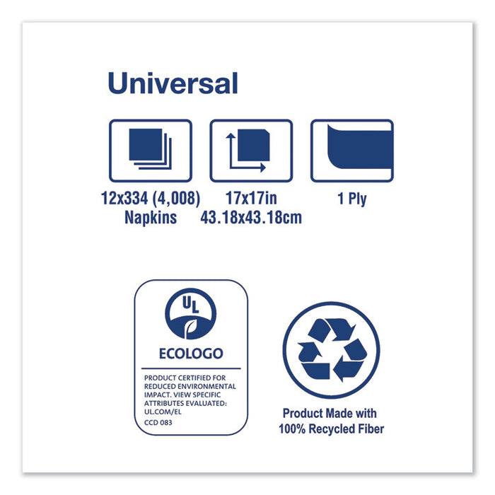 Universal Dinner Napkins, 1-Ply, 17 x 17, 1/4 Fold, White, 4008/Carton