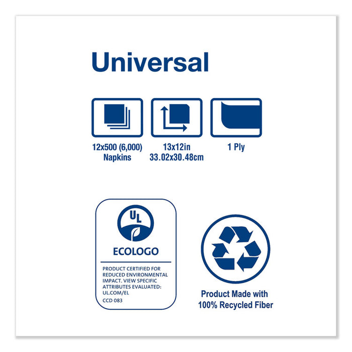 Universal Masterfold Dispenser Napkins, 1-Ply, 13 x 12, White, 6,000/Carton