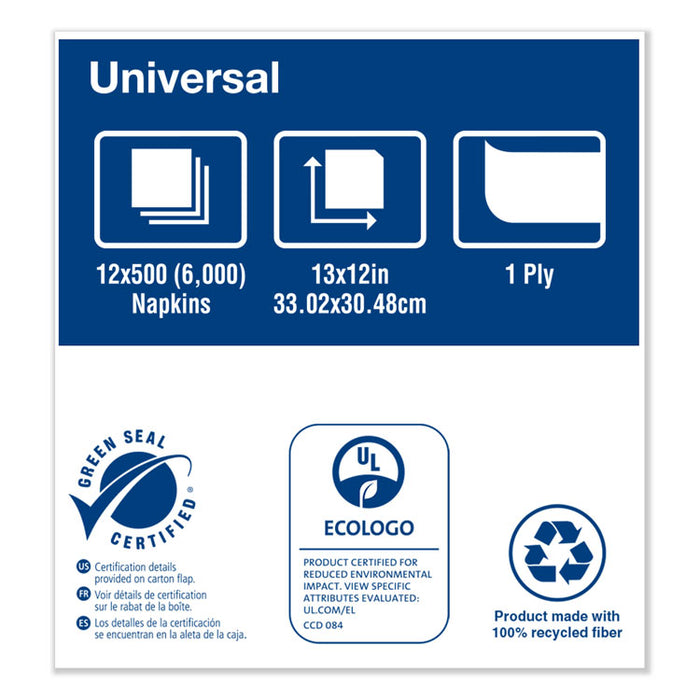 Universal Masterfold Dispenser Napkins, 1-Ply, 13 x 12, Natural, 6,000/Carton