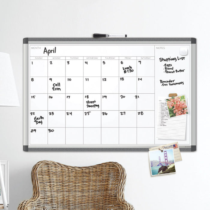 PINIT Magnetic Dry Erase Calendar, Monthly Planning/Scheduling, 48 x 36 (Actual Size: 47 x 35), White Surface, Aluminum Frame