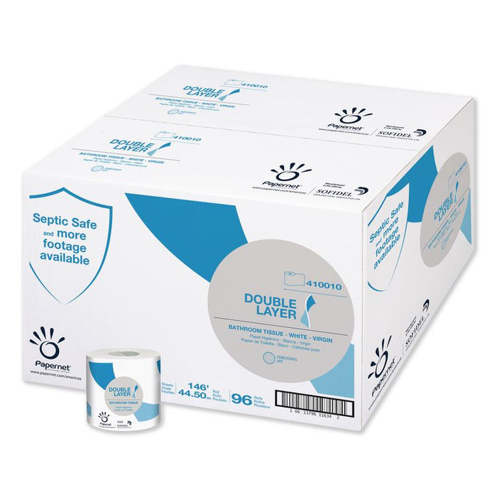 Double Layer Toilet Tissue, Pure Cellulose, Septic Safe, 1-Ply, White, 500 Sheets/Roll, 96 Rolls/Carton