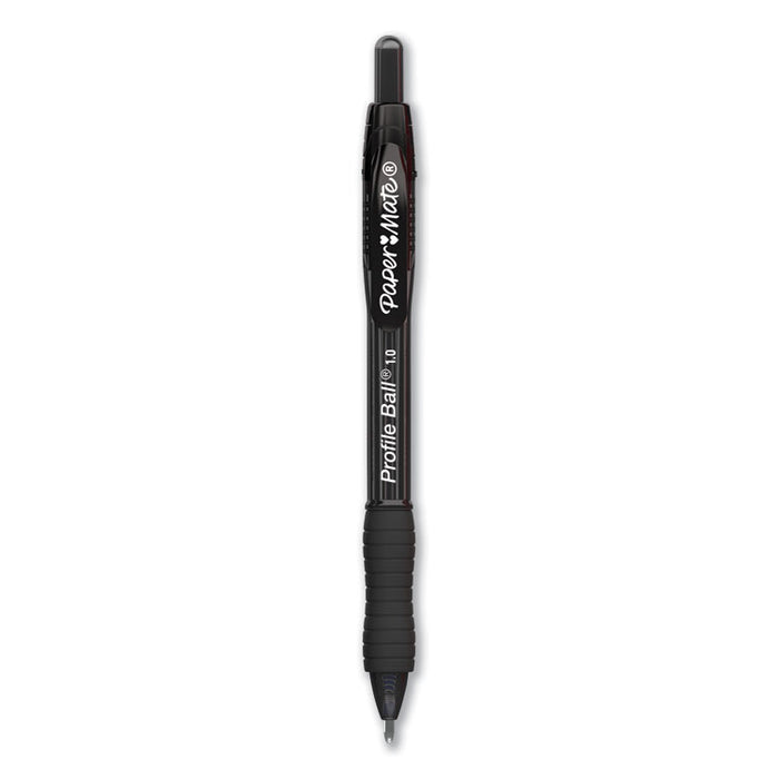 Profile Ballpoint Pen, Retractable, Medium 1 mm, Black Ink, Translucent Black Barrel, Dozen