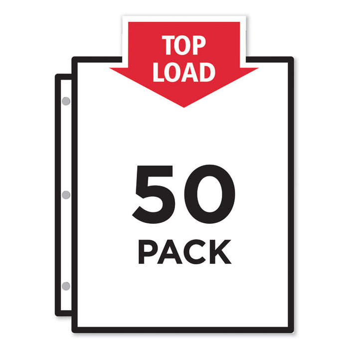Heavyweight Easy Load Non-Glare Sheet Protector, Side: 3-Hole Punched, Top Load 8.5 x 11 Insert, Clear Front, 50/Box