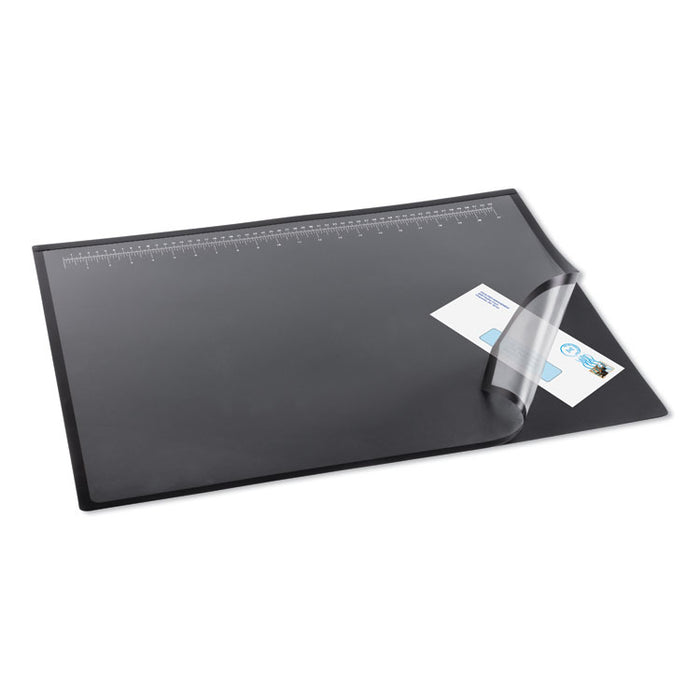 Desk Pad with Transparent Frost Lift-Top Overlay, Antimicrobial Product Protection, 31" x 20", Black