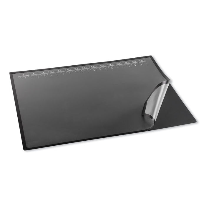 Desk Pad with Transparent Frost Lift-Top Overlay, Antimicrobial Product Protection, 24" x 19", Black