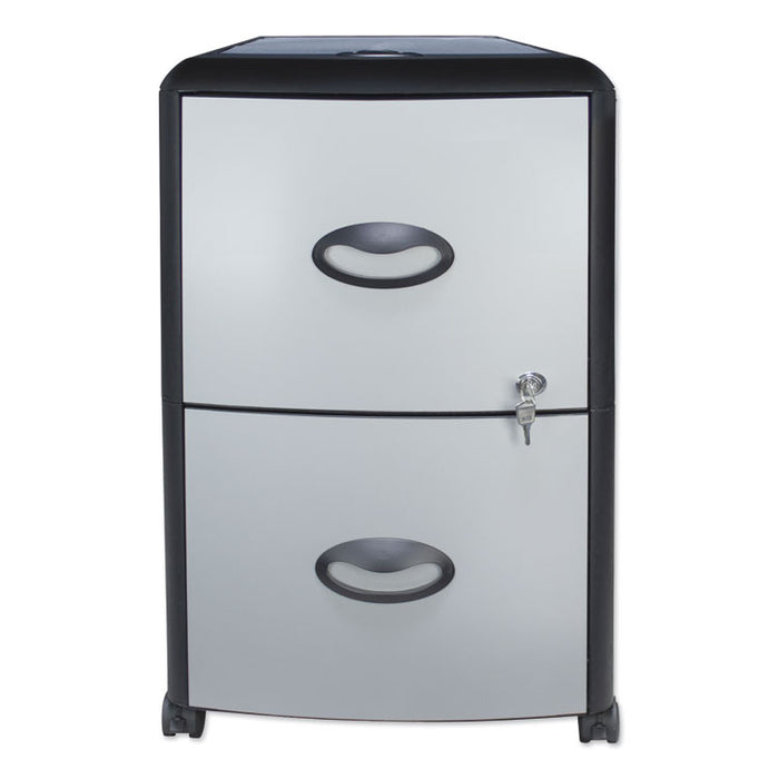 Mobile Filing Cabinet with Metal Siding and Top-Drawer Organizer Tray, 2 Letter File Drawers, Silver/Black, 19" x 15" x 23"