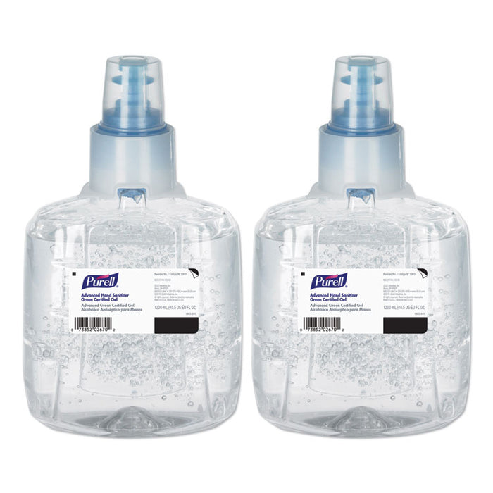 Advanced Hand Sanitizer Green Certified Gel Refill, For LTX-12 Dispensers, 1,200 mL, Fragrance-Free, 2/Carton