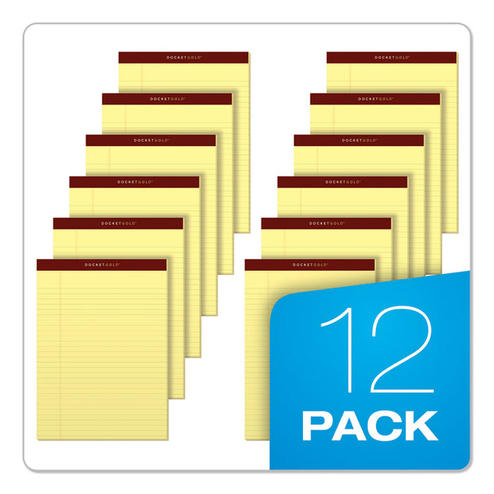 Docket Gold Ruled Perforated Pads, Wide/Legal Rule, (50) Canary Yellow 8.5 x 11 Sheets, 12/Pack