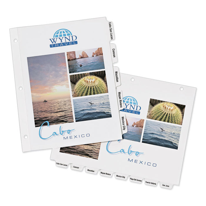 Customizable Print-On Dividers, 3-Hole Punched, 8-Tab, 11 x 8.5, White, 1 Set