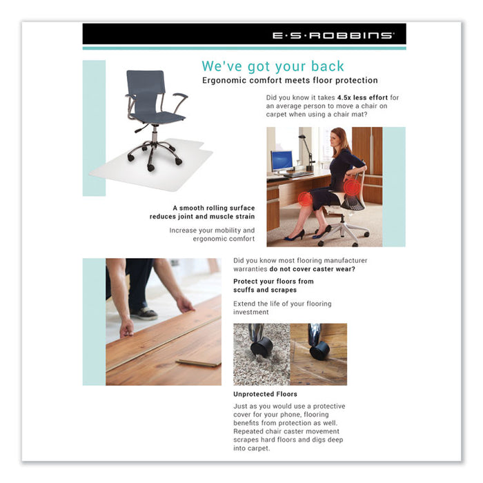 Heavy Use EverLife Chair Mat for Hard Floors, Rectangular, Straight Edges, 46" x 60", Clear