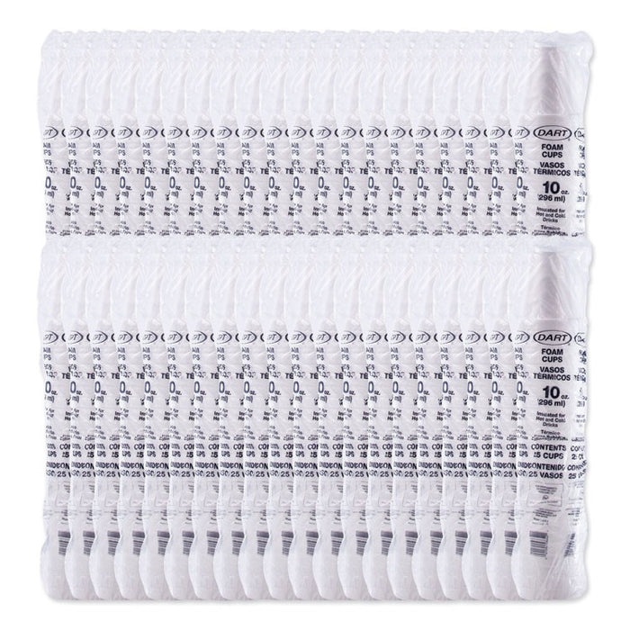 Foam Drink Cups, 10 oz, White, 25/Bag, 40 Bags/Carton