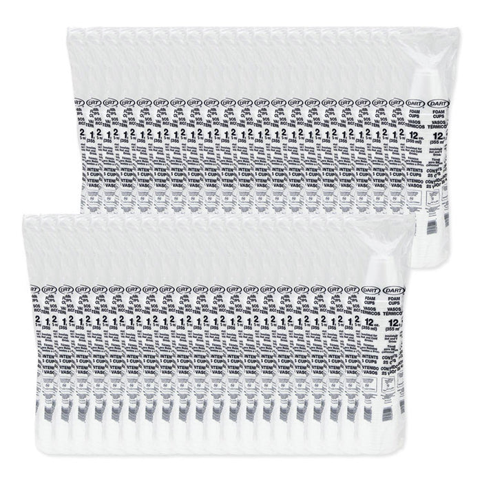 Foam Drink Cups, 12 oz, Squat, White, 1,000/Carton