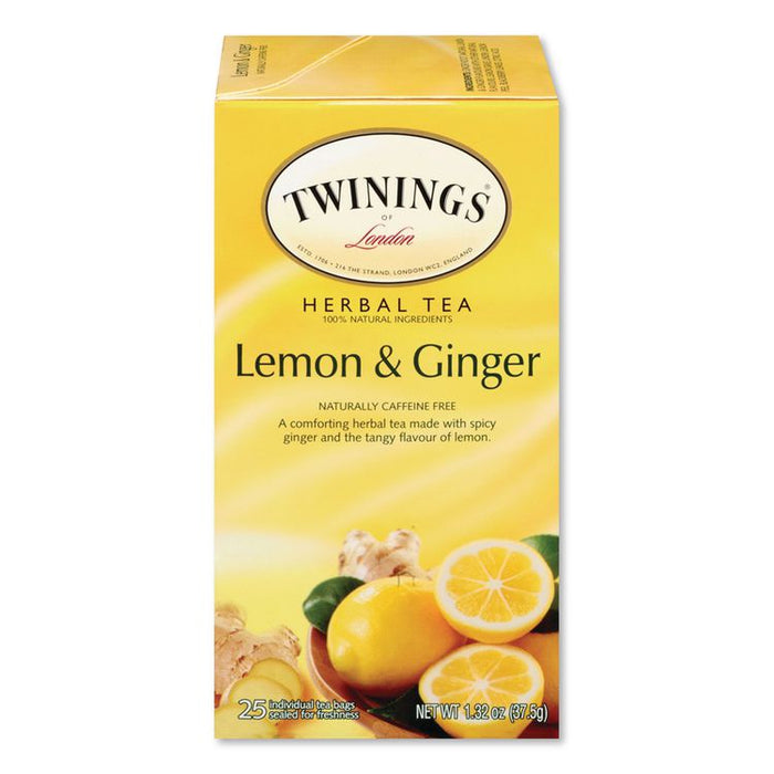 Tea Bags, Lemon and Ginger, 1.32 oz Tea Bag, 25 Tea Bags/Box