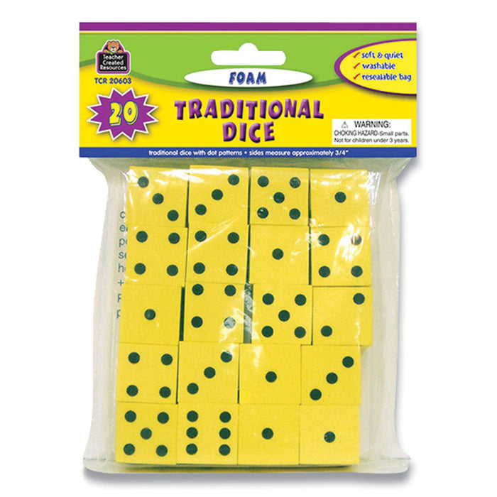 Traditional Foam Dice, Ages 5 to 9, 20 Dice