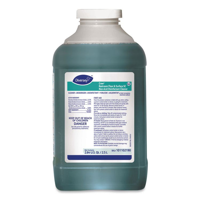 Crew Restroom Floor and Surface SC Non-Acid Disinfectant Cleaner, Fresh Scent, 2.5 L Bottle, 2/Carton