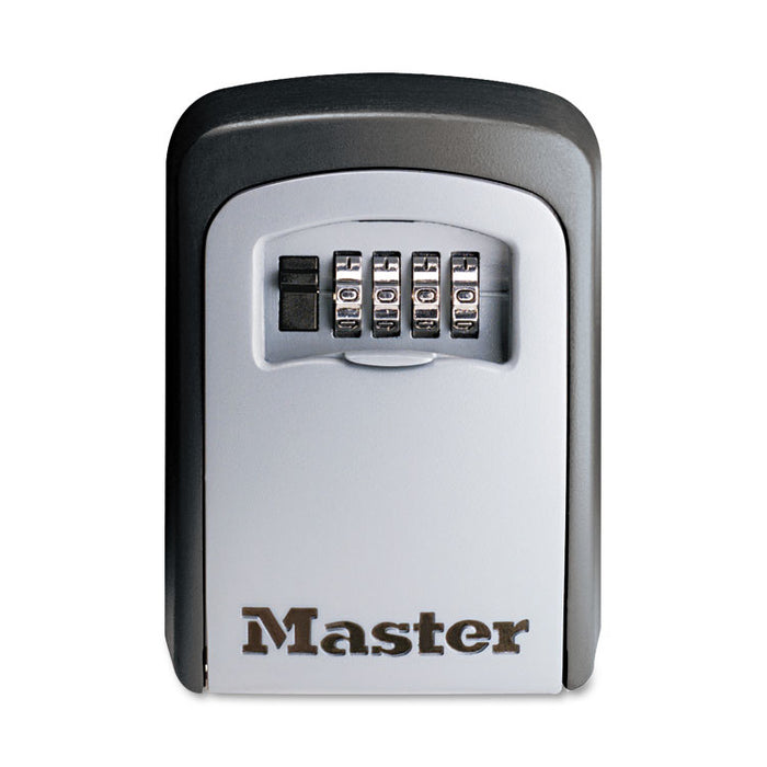 Locking Combination 5-Key Steel Box, 3.25" Wide, Black/Silver