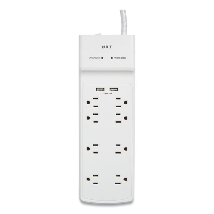 Surge Protector, 8 AC Outlets/2 USB Ports, 6 ft Cord, 2,100 J, White