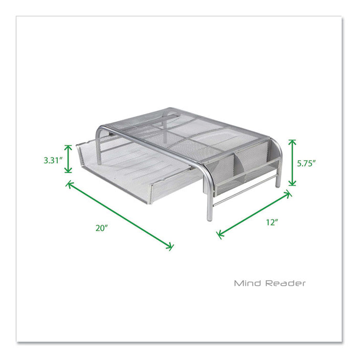 Raise Metal Mesh Monitor Stand with Drawer, 20" x 12" x 5.75", Silver, Supports 25 lbs