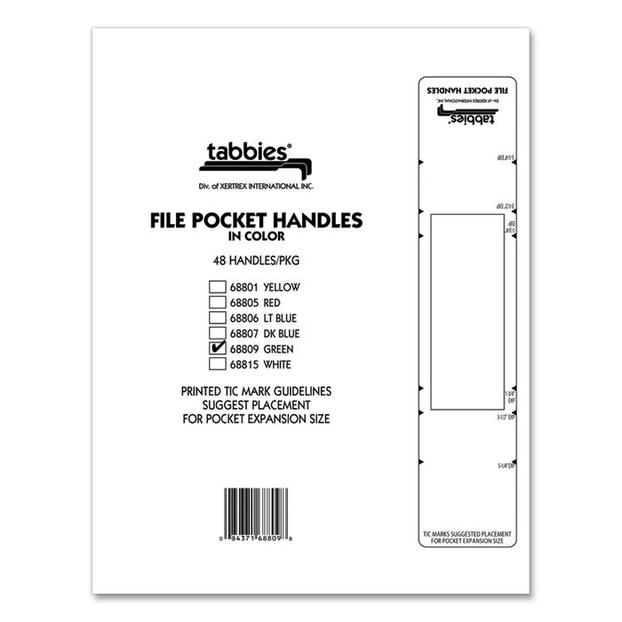 File Pocket Handles, 9.63 x 2, Green/White, 4/Sheet, 12 Sheets/Pack