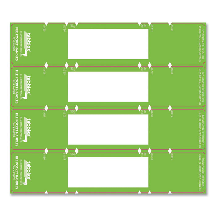 File Pocket Handles, 9.63 x 2, Green/White, 4/Sheet, 12 Sheets/Pack