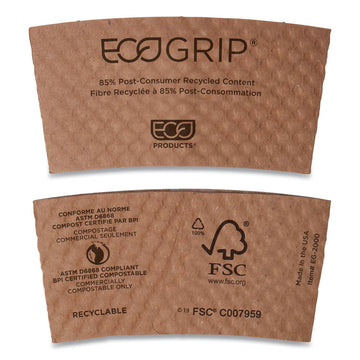 EcoGrip Recycled Content Hot Cup Sleeve, Fits 12, 16, 20, 24 oz Cups, Kraft, 1,300/Carton