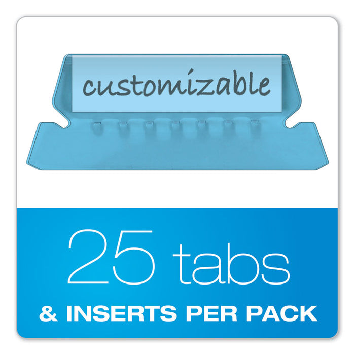 Transparent Colored Tabs For Hanging File Folders, 1/5-Cut, Blue, 2" Wide, 25/Pack