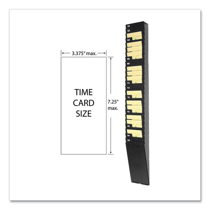 Expanding Time Card Rack for 7" Cards, 25 Pockets, Plastic, Black