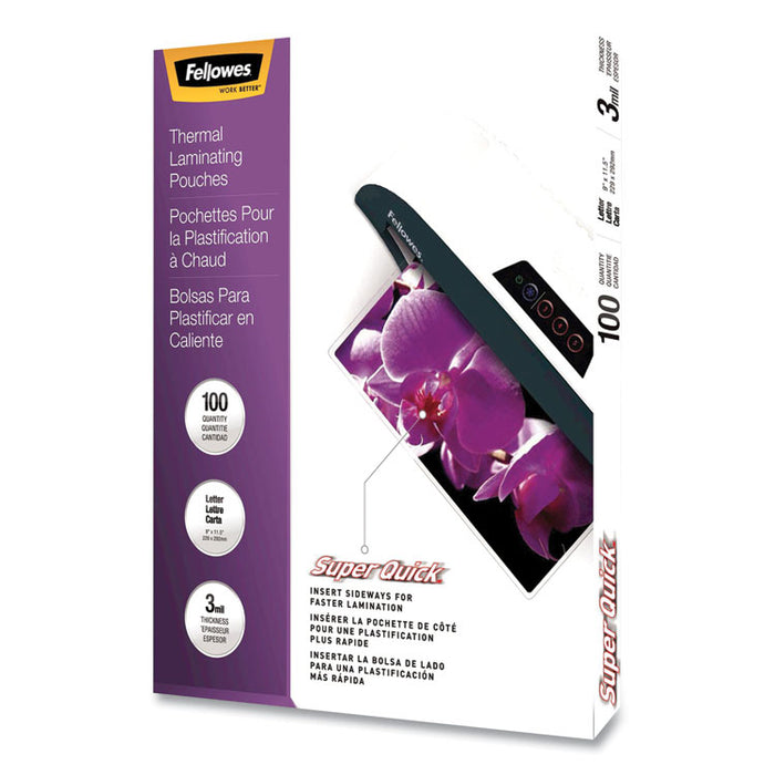 SuperQuick Thermal Laminating Pouches, 3 mil, 9" x 11.5", Gloss Clear, 100/Pack