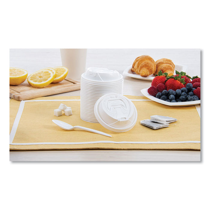 Optima Reclosable Lid, Fits 12 oz to 24 oz Hot Cups, Plastic, White, 100/Pack