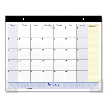 QuickNotes Desk Pad, 22 x 17, White/Blue/Yellow Sheets, Black Binding, Clear Corners, 13-Month: Jan 2026 to Jan 2027