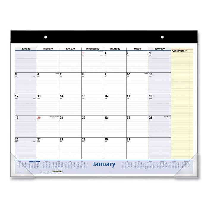 QuickNotes Desk Pad, 22 x 17, White/Blue/Yellow Sheets, Black Binding, Clear Corners, 13-Month: Jan 2026 to Jan 2027