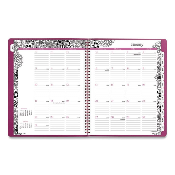 Floradoodle Weekly/Monthly Professional Planner, Floral Artwork, 11 x 8.5, Black/White Cover, 12-Month (Jan-Dec): 2026