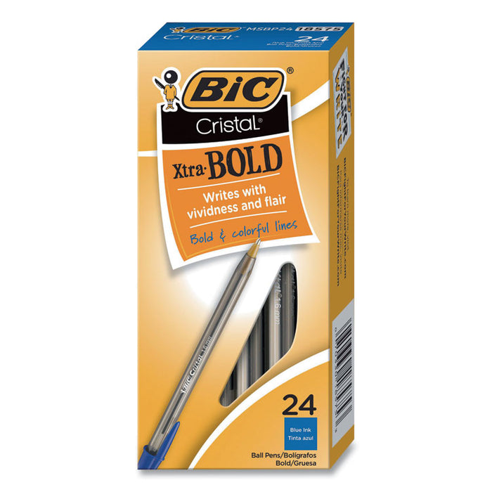 Cristal Xtra Bold Ballpoint Pen, Stick, Bold 1.6 mm, Blue Ink, Clear Barrel, 24/Pack