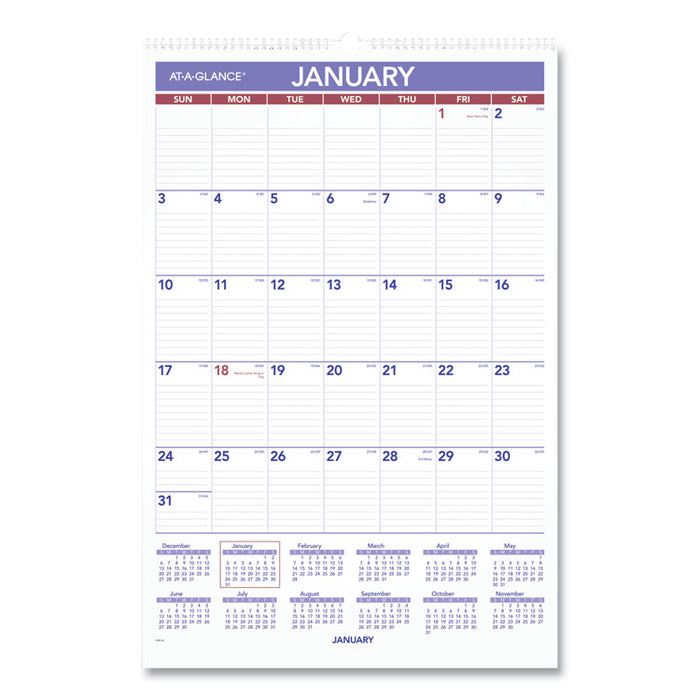 Monthly Wall Calendar with Ruled Daily Blocks, 15.5 x 22.75, White Sheets, 12-Month (Jan to Dec): 2026