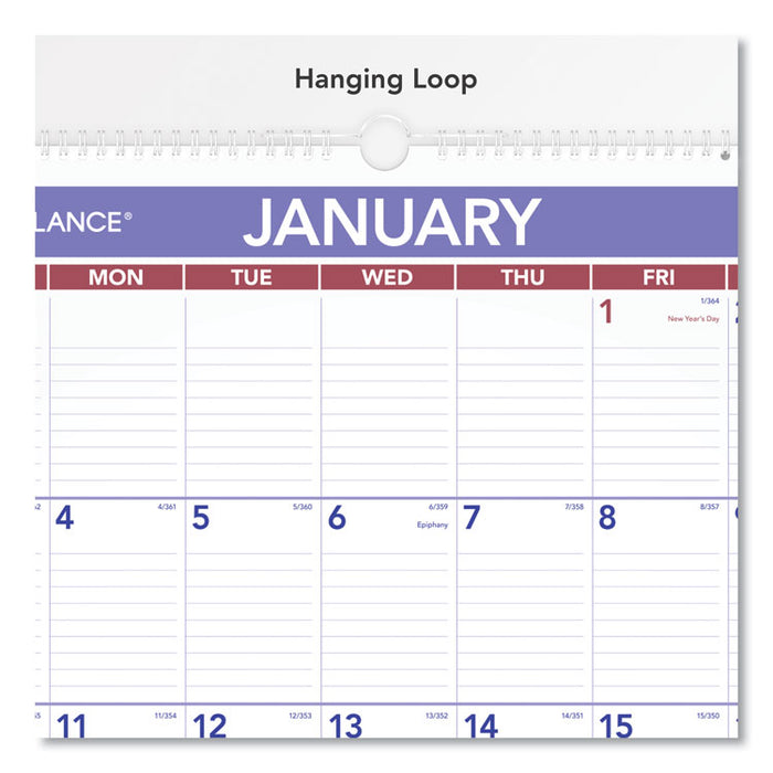 Monthly Wall Calendar with Ruled Daily Blocks, 15.5 x 22.75, White Sheets, 12-Month (Jan to Dec): 2026