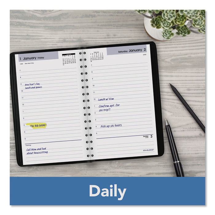 DayMinder Daily Appointment Book, 8" x 5", Black Cover, 12-Month (Jan to Dec): 2026