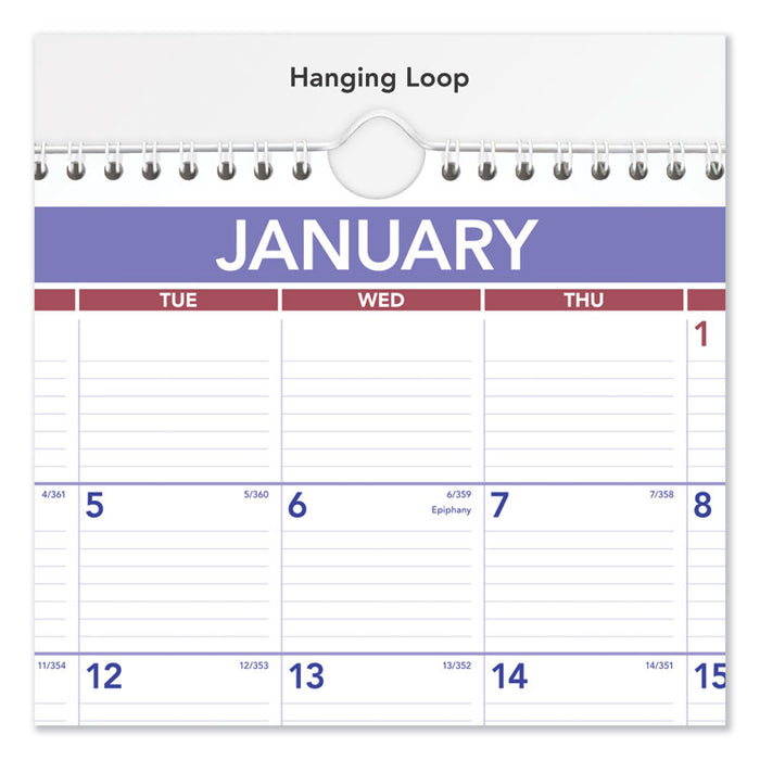 Monthly Wall Calendar, 15 x 12, White/Red/Blue Sheets, 12-Month (Jan to Dec): 2026