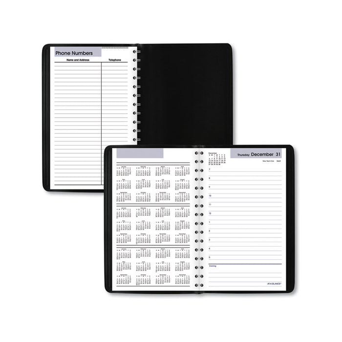 DayMinder Daily Appointment Book, 8" x 5", Black Cover, 12-Month (Jan to Dec): 2026