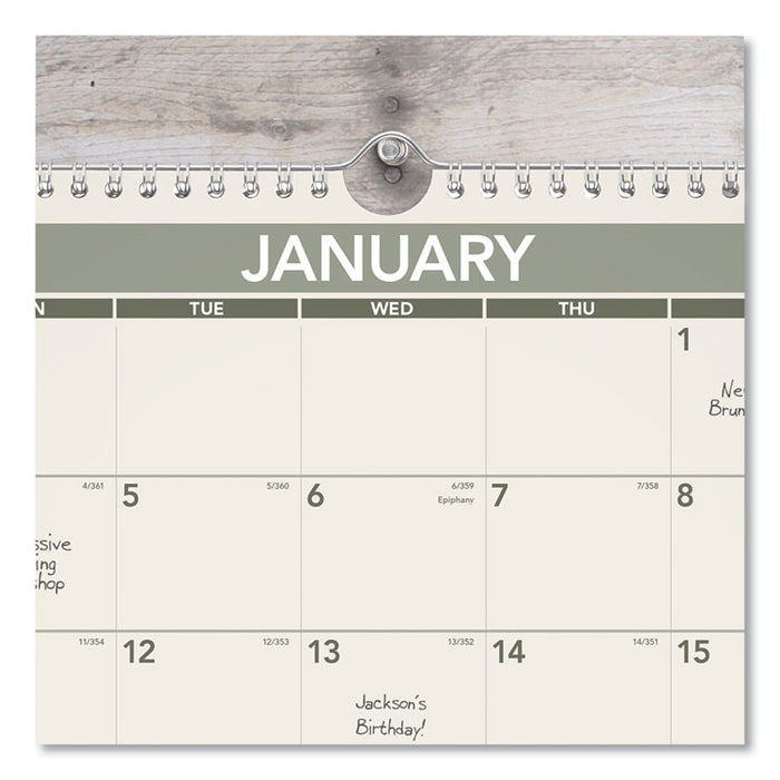 Recycled Wall Calendar, Unruled Blocks, 15 x 12, Sand/Green Sheets, 12-Month (Jan to Dec): 2026