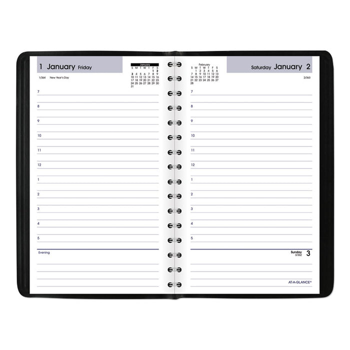 DayMinder Daily Appointment Book, 8" x 5", Black Cover, 12-Month (Jan to Dec): 2026