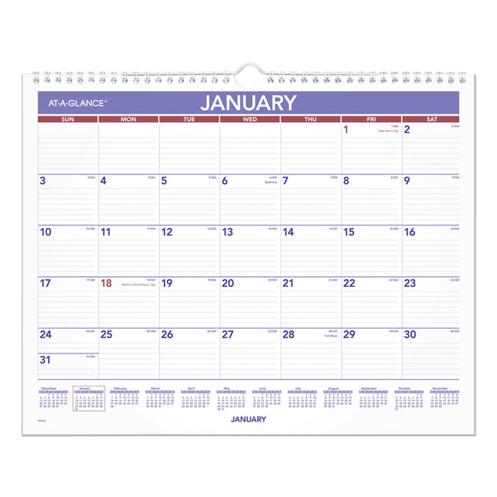 Monthly Wall Calendar, 15 x 12, White/Red/Blue Sheets, 12-Month (Jan to Dec): 2026