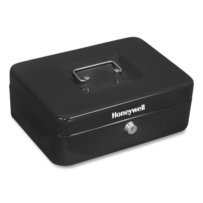 Cash Management Box, 4 Compartments, Key Lock, 7.9" x 6.5" x 3.5", Black