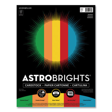Color Cardstock -"Primary" Assortment, 65 lb Cover Weight, 8.5 x 11, Assorted Primary Colors, 100/Pack