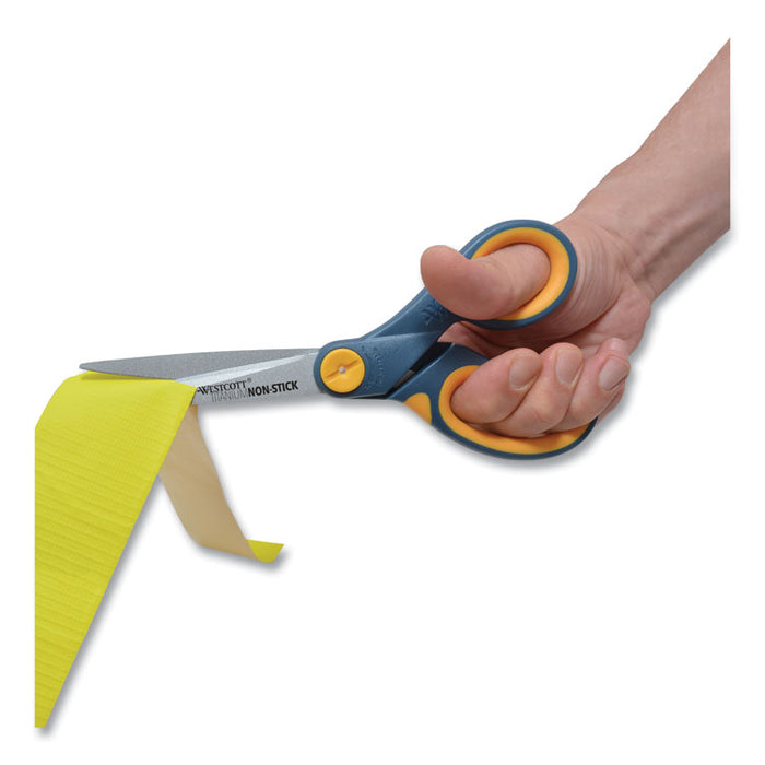 Non-Stick Titanium Bonded Scissors, 8" Long, 3.25" Cut Length, Straight Gray/Yellow Handle