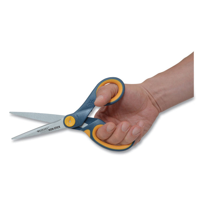 Non-Stick Titanium Bonded Scissors, 8" Long, 3.25" Cut Length, Straight Gray/Yellow Handle
