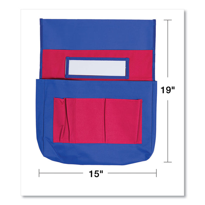 Chairback Buddy Pocket Chart, 7 Pockets, 15 x 19, Blue/Red