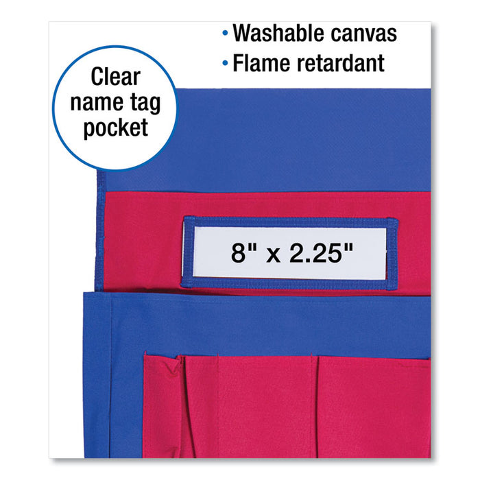 Chairback Buddy Pocket Chart, 7 Pockets, 15 x 19, Blue/Red