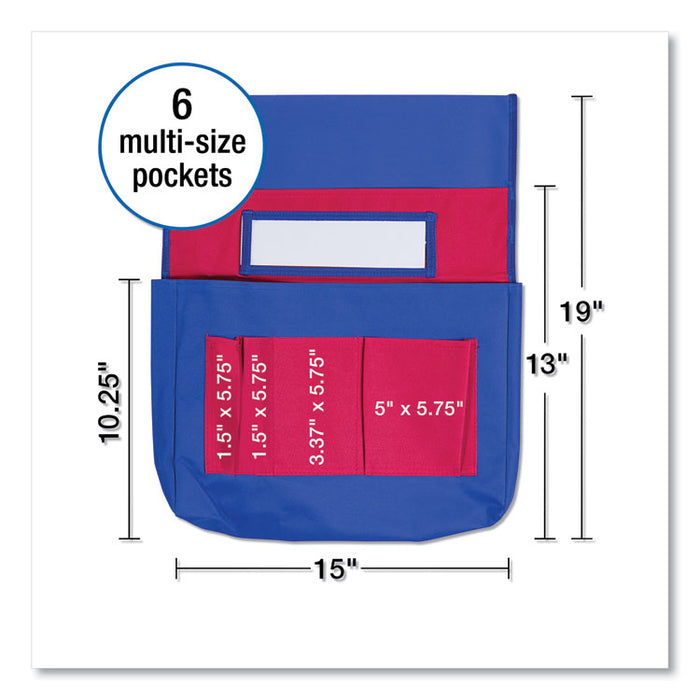 Chairback Buddy Pocket Chart, 7 Pockets, 15 x 19, Blue/Red